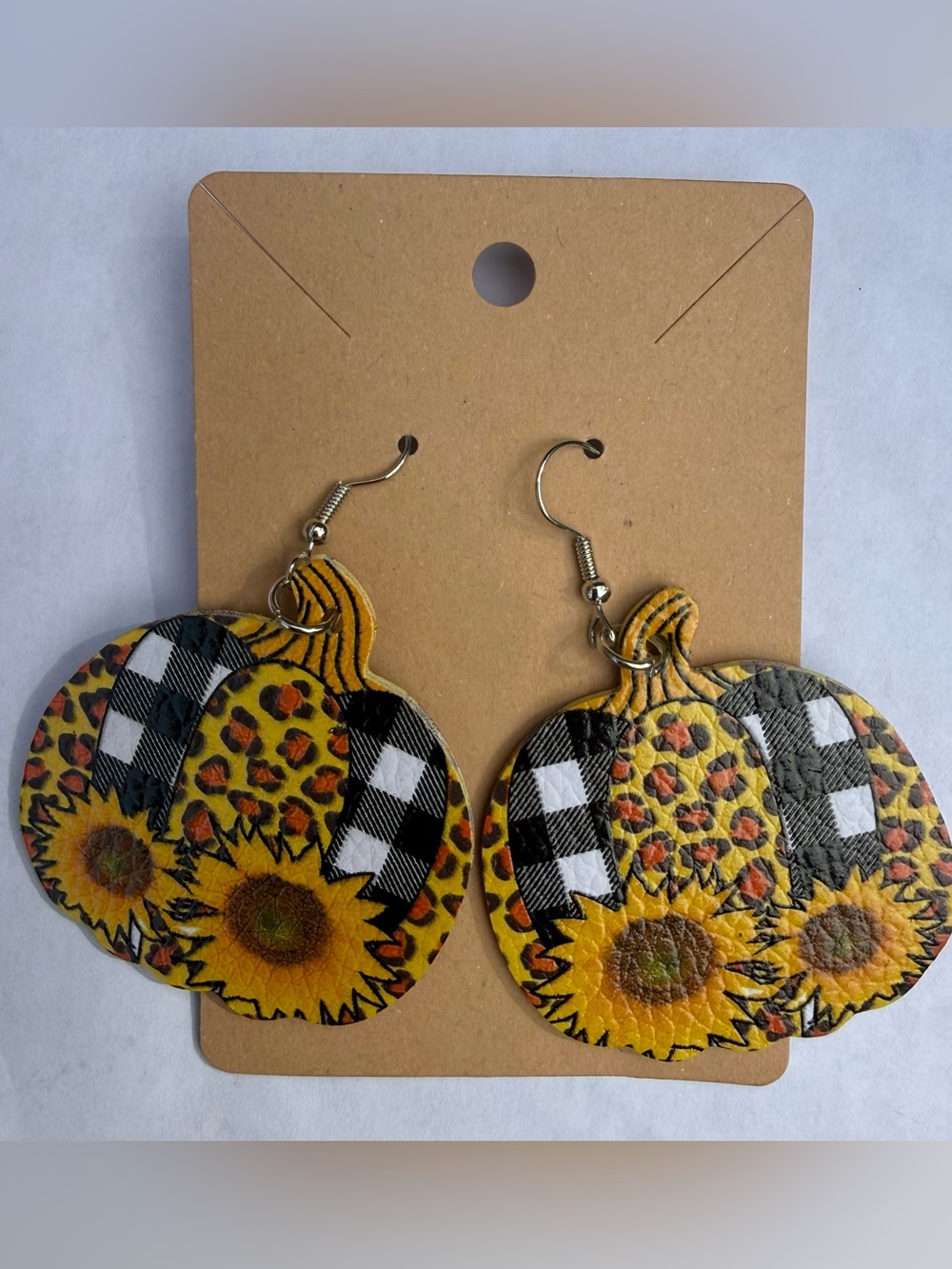 Faux Leather Dangle Earrings Fall Pumpkin sunflower
